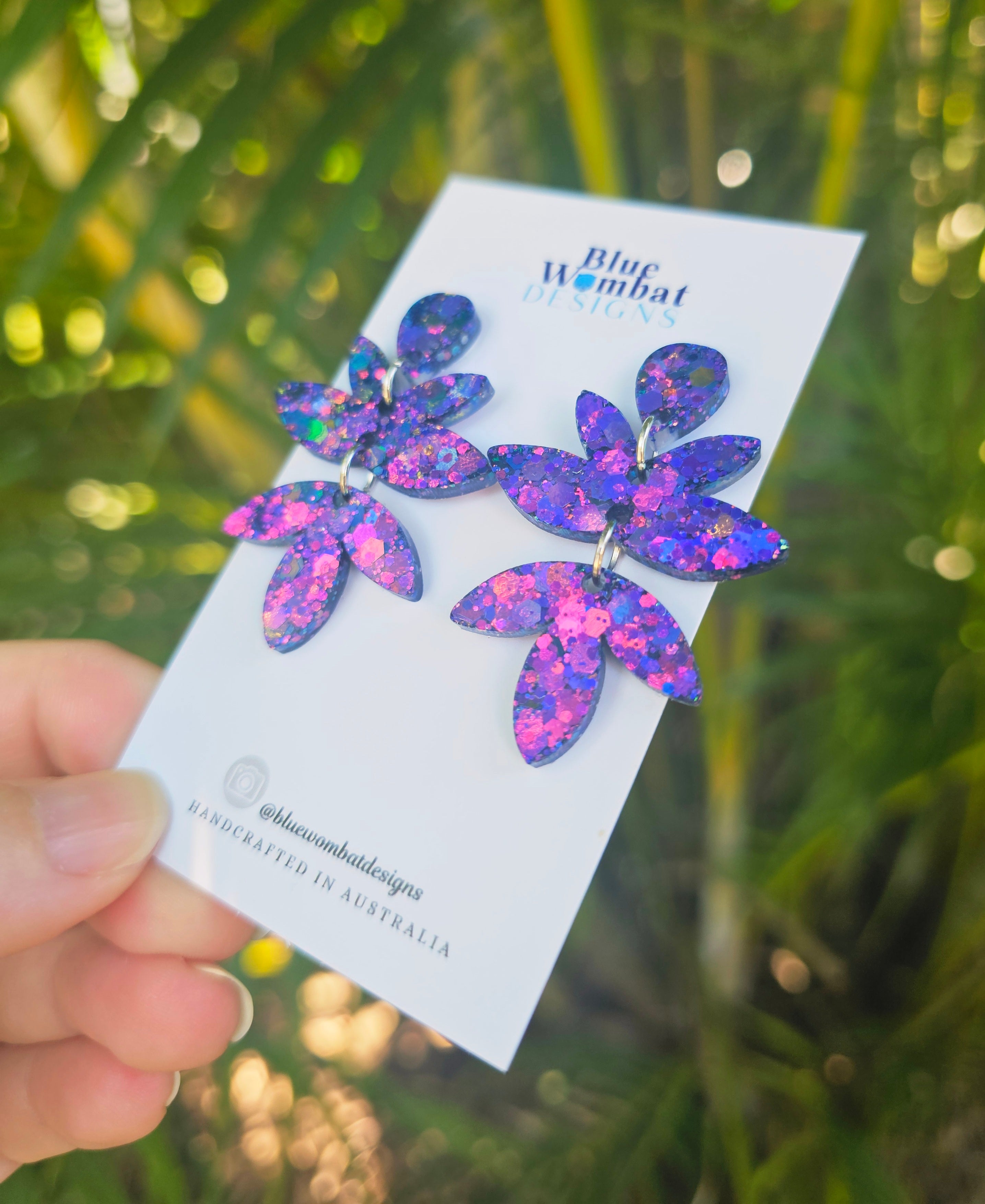 Resin Chameleon Glitter Handmade Dangle Earrings