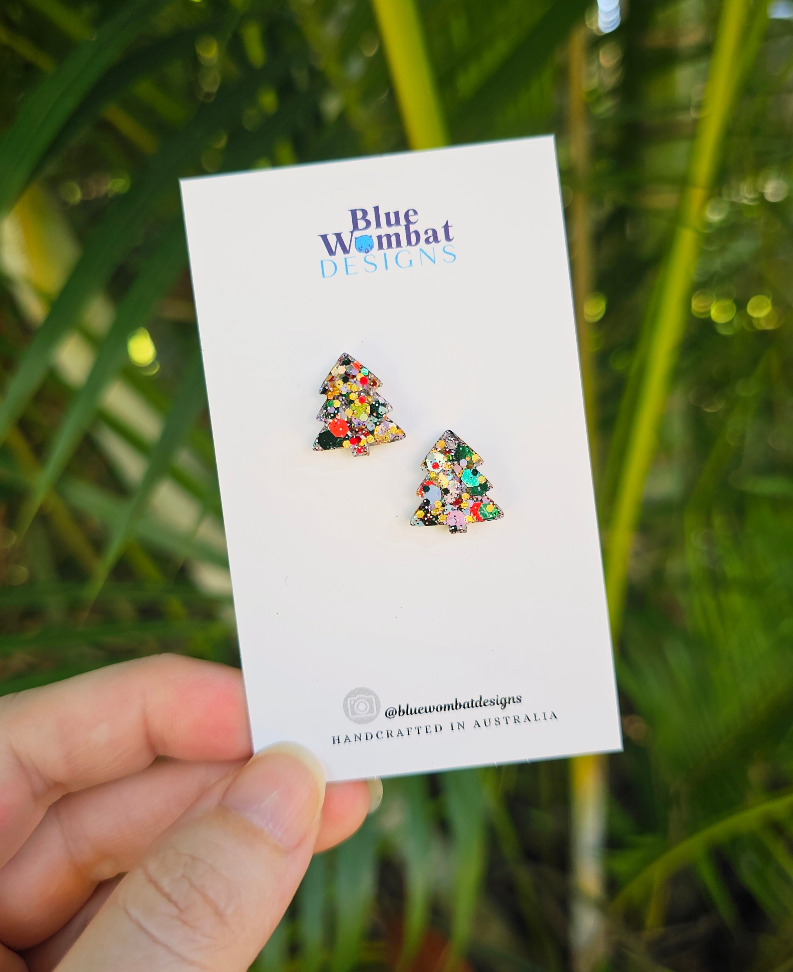 Christmas Tree Resin Glitter Sparkle Studs 12mm