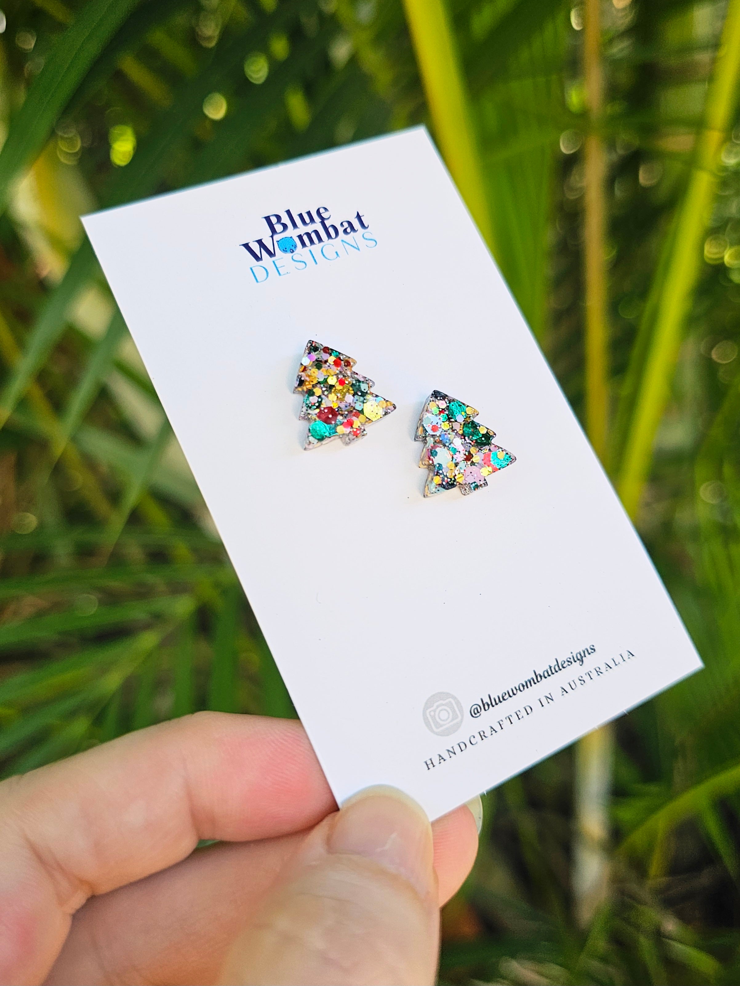 Christmas Tree Resin Glitter Sparkle Studs 12mm