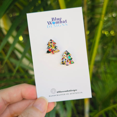 Christmas Tree Resin Glitter Sparkle Studs 12mm