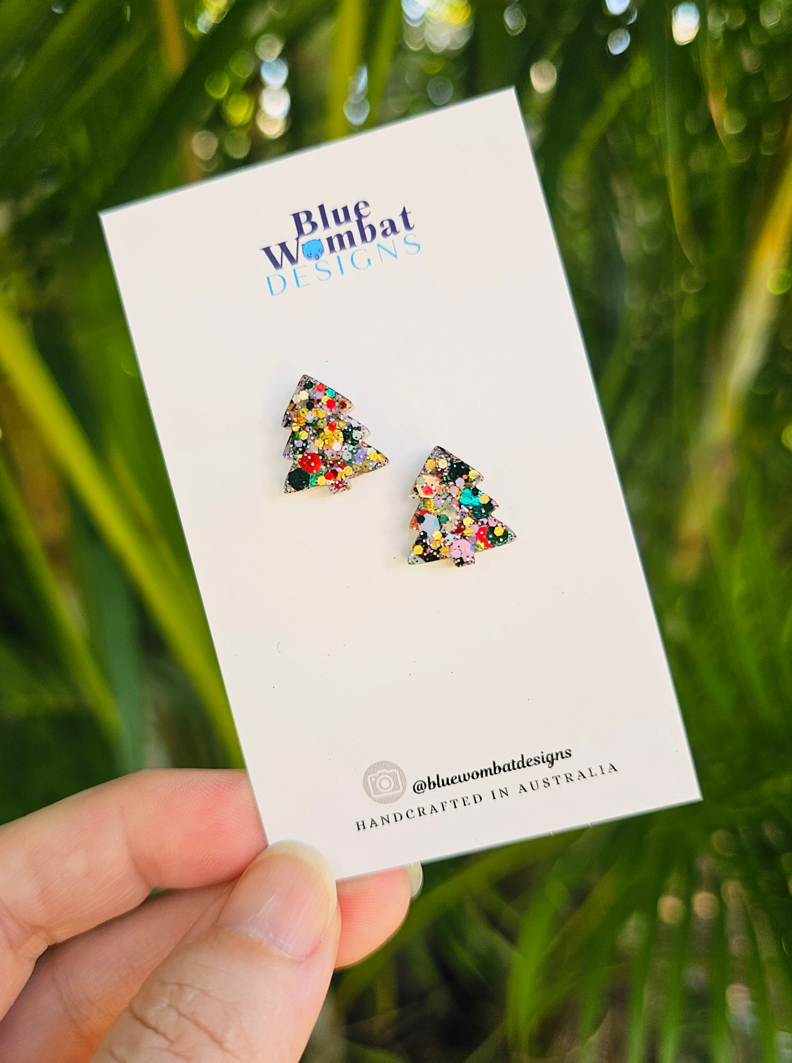 Christmas Tree Resin Glitter Sparkle Studs 12mm