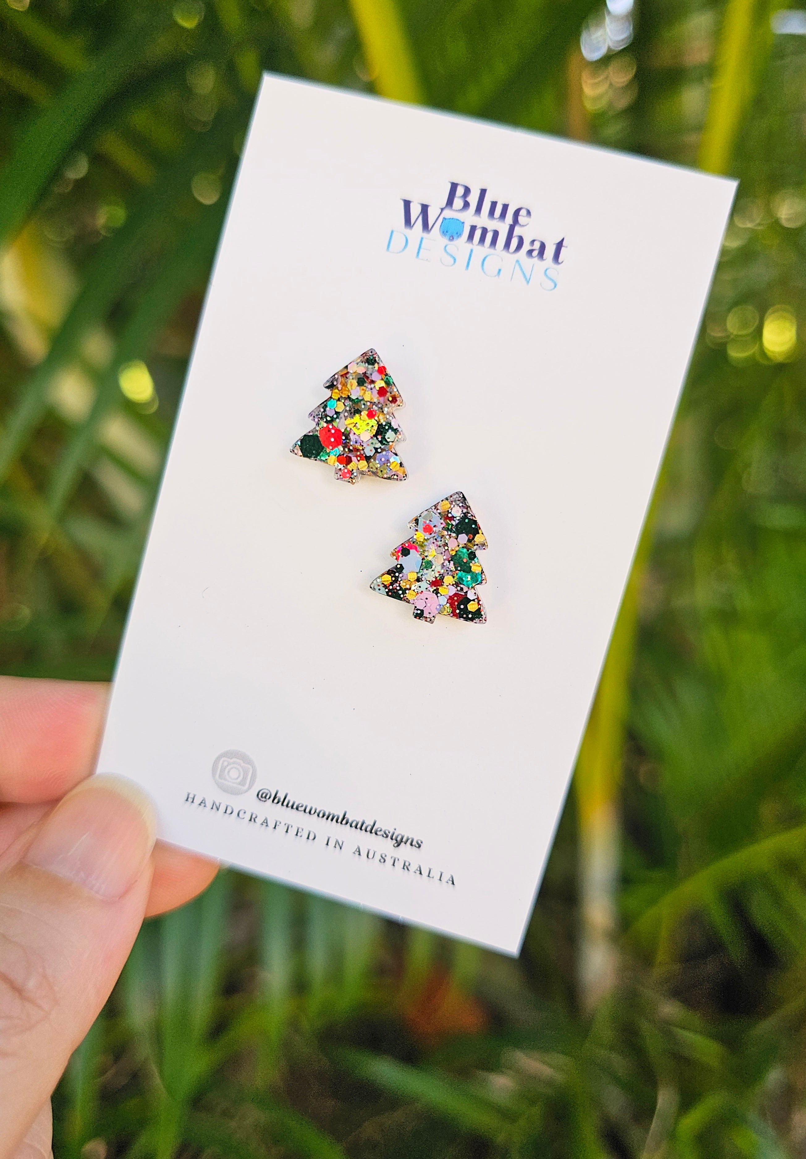 Christmas Tree Resin Glitter Sparkle Studs 12mm