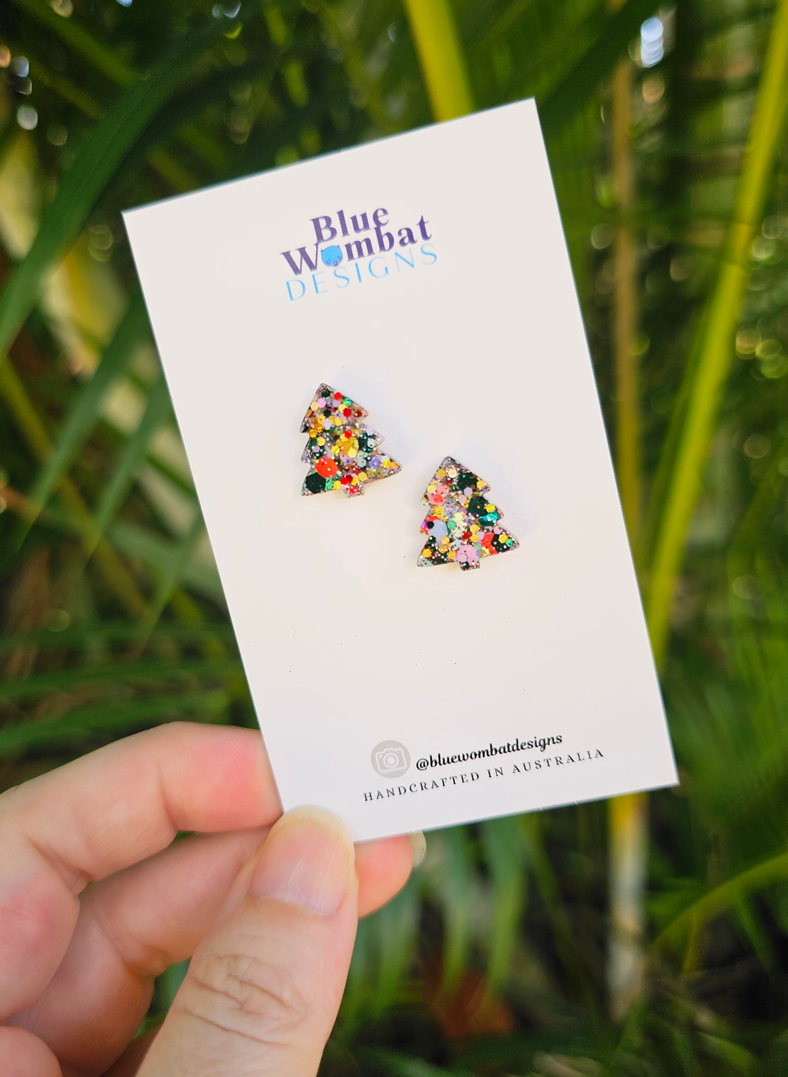 Christmas Tree Resin Glitter Sparkle Studs 12mm