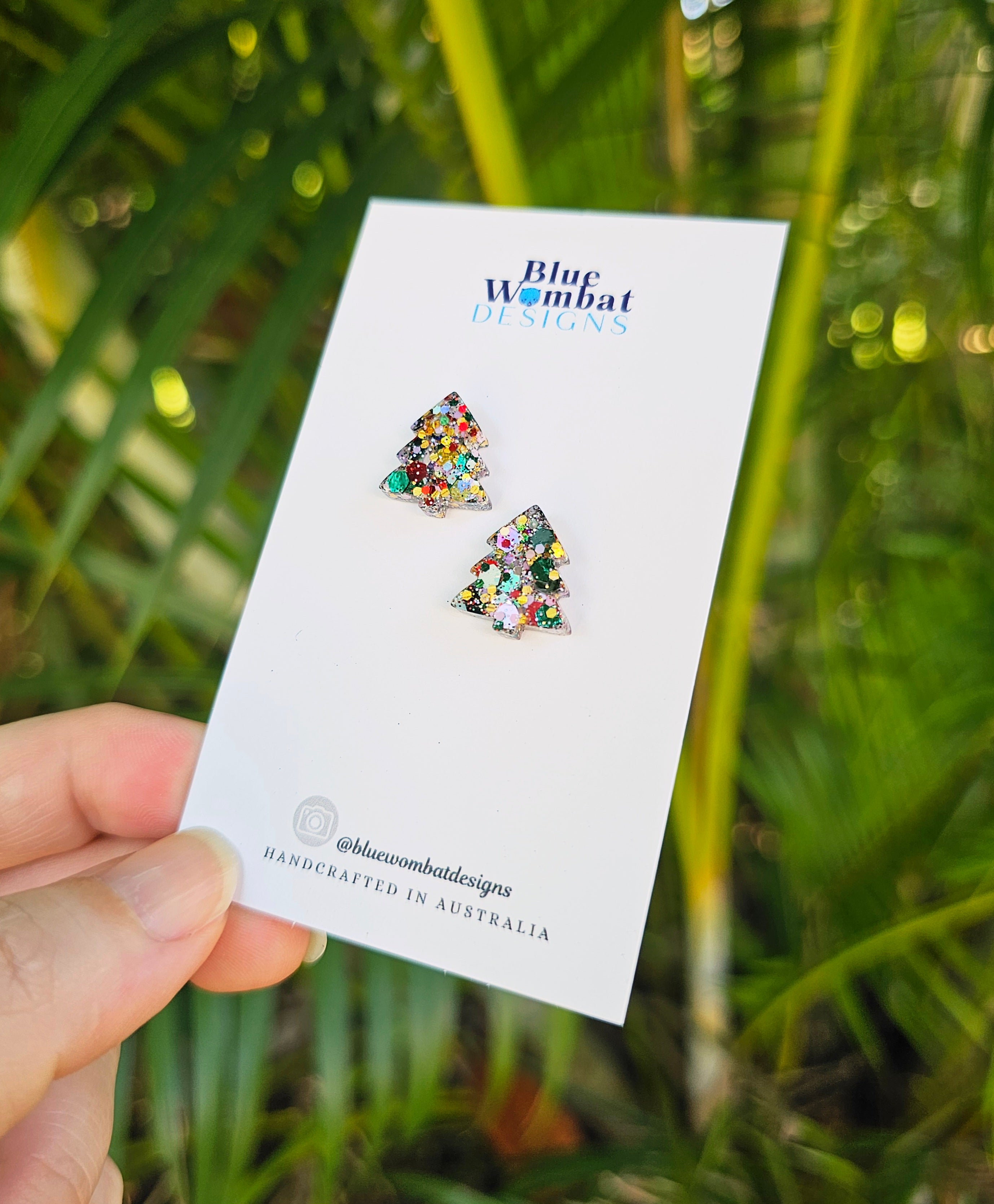 Christmas Tree Resin Glitter Sparkle Studs 12mm