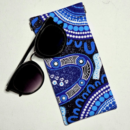 Sunglasses Pouch with Blue Indigenous Dot Print design