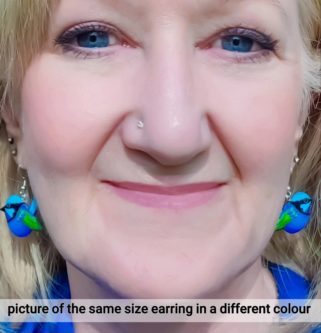 Fairy-wren earrings pastel in silver, handpainted, handcarved