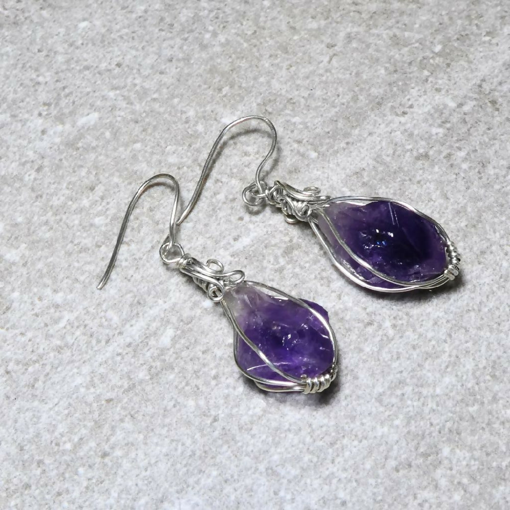 Amethyst Crystal earrings Sterling silver