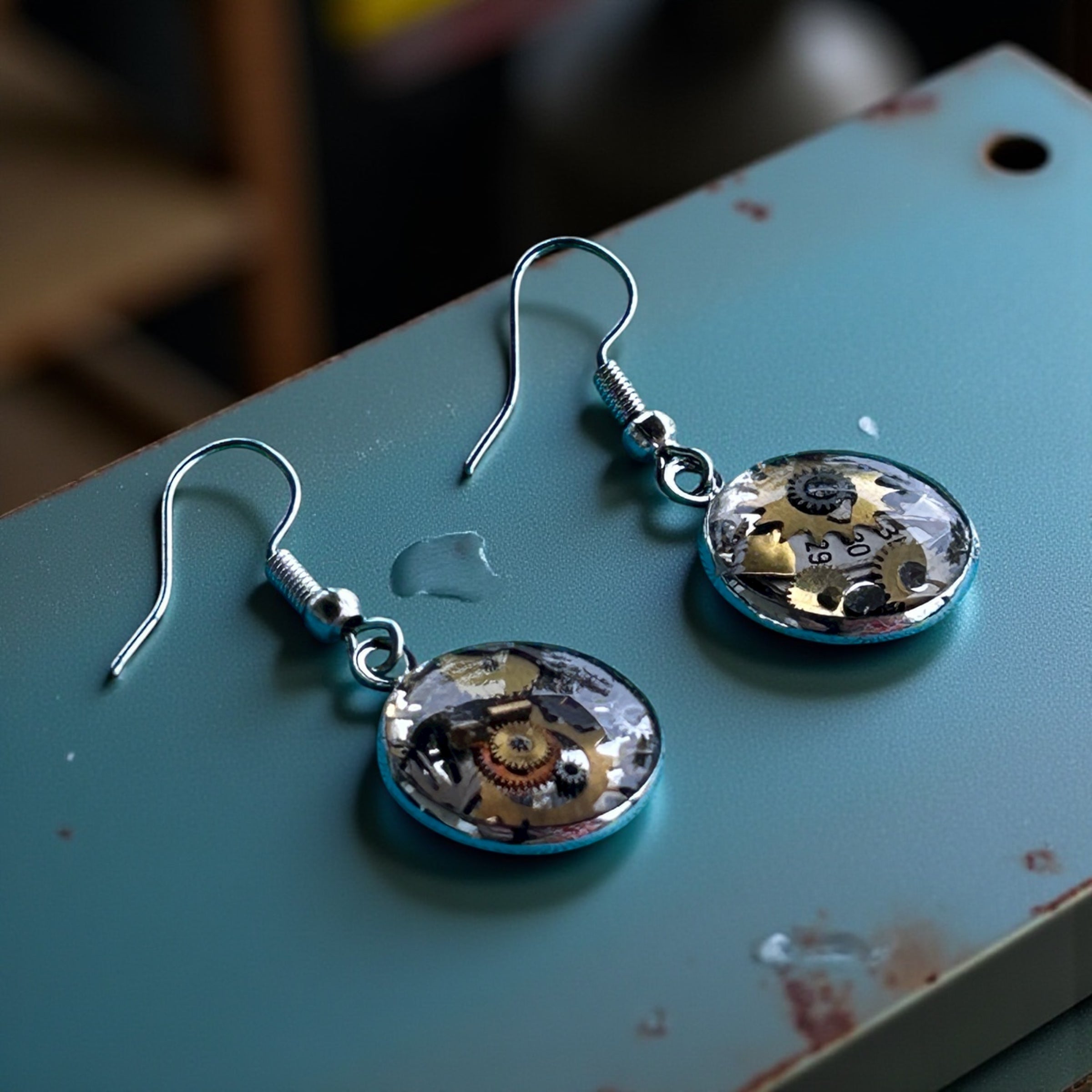 Steampunk watch parts earrings (925 silver posts)