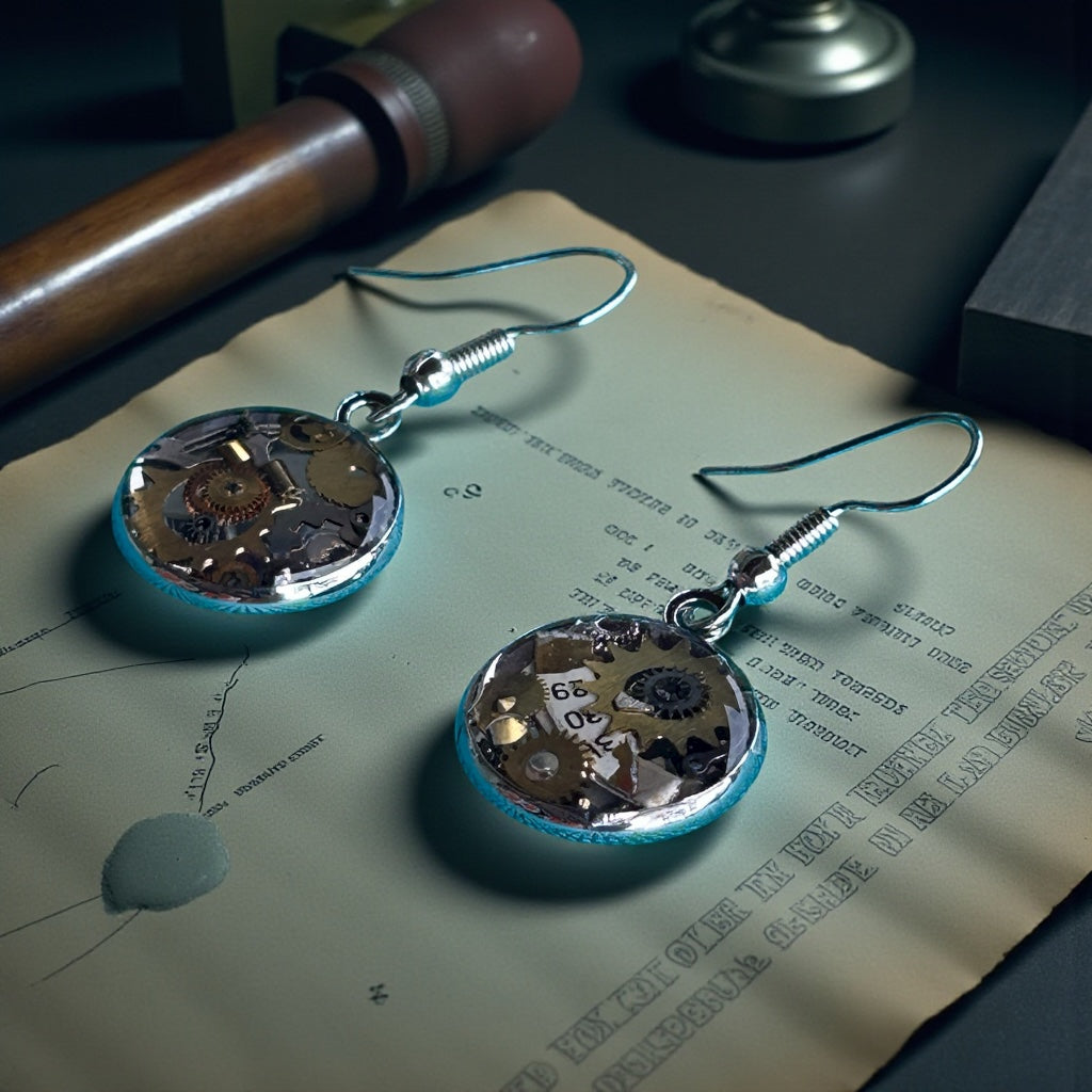 Steampunk watch parts earrings (925 silver posts)