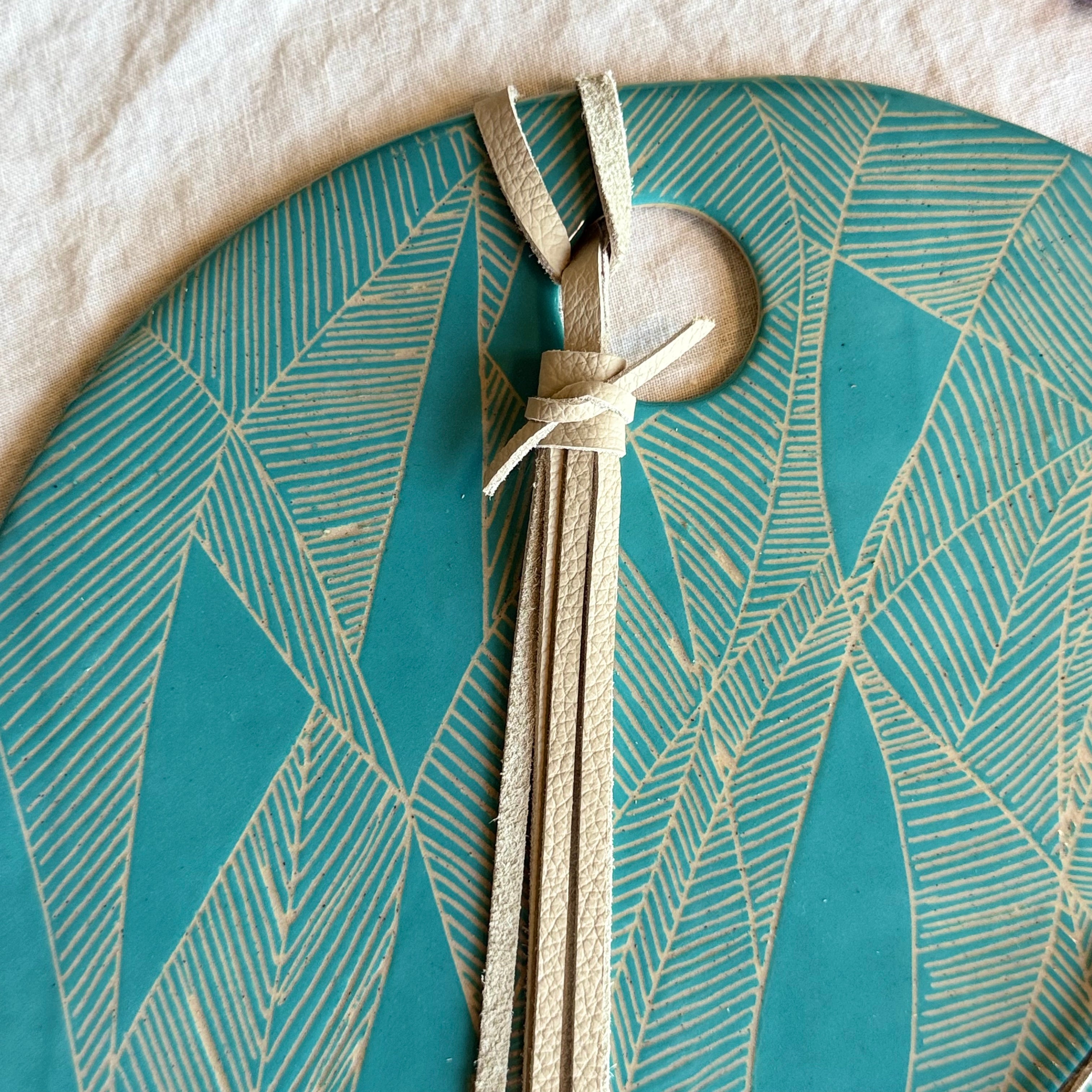 Handmade Ceramic Charcuterie Board | 31 cm | Optional Add On | Removable Leather Snap or Tassel