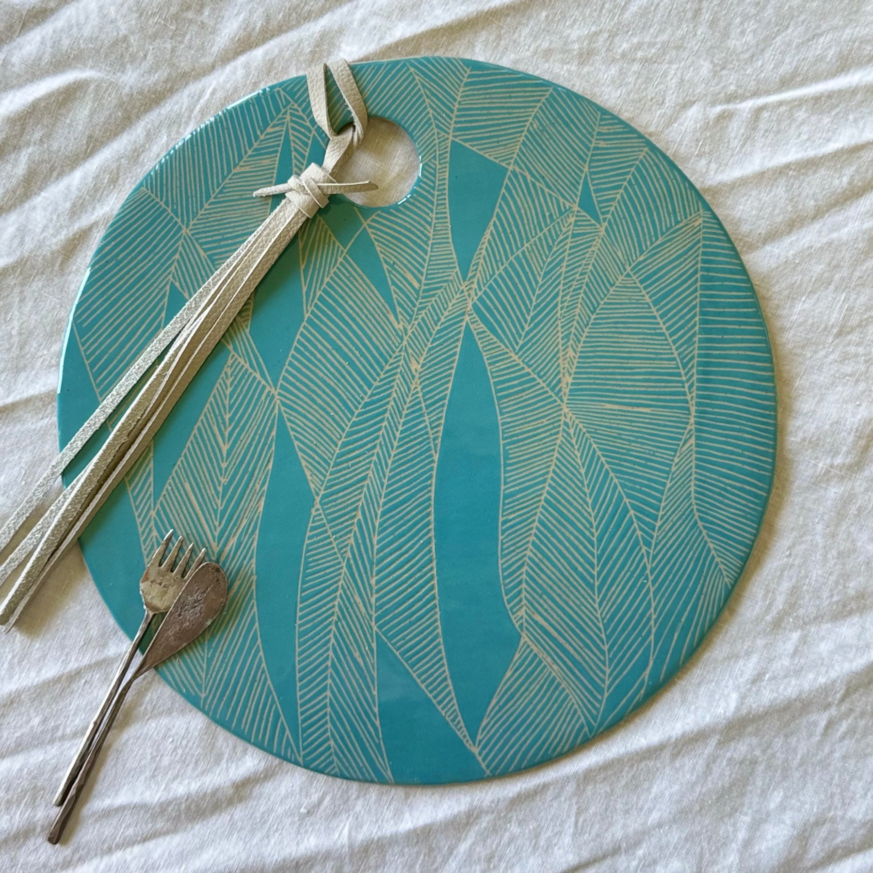 Ebb & Flow | Handmade Ceramic Charcuterie Board | 31 cm | Optional Add On | Removable Leather Snap or Tassel