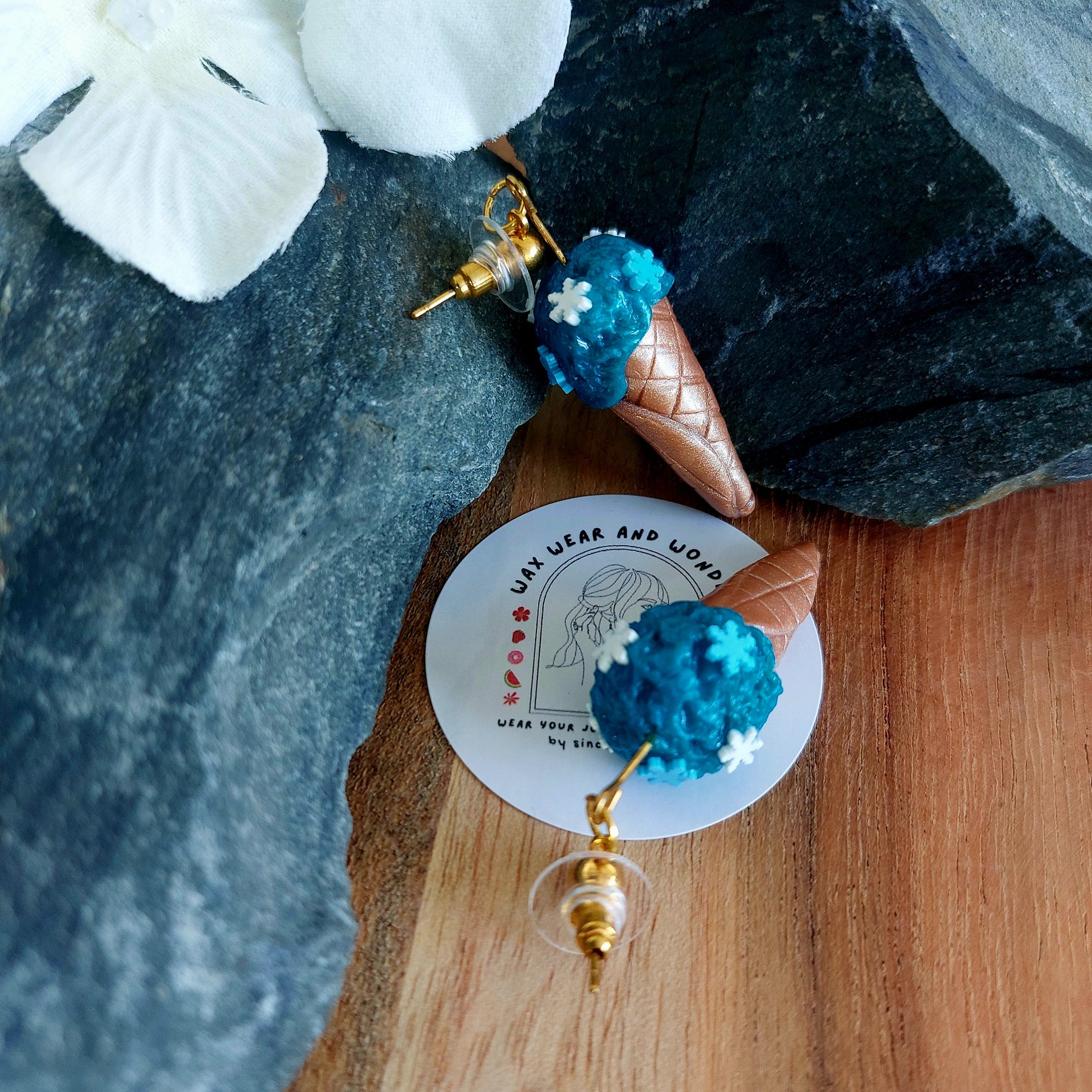 Blue Sprinkle Ice Cream Cone Earrings | Food Inspired Statement Earrings