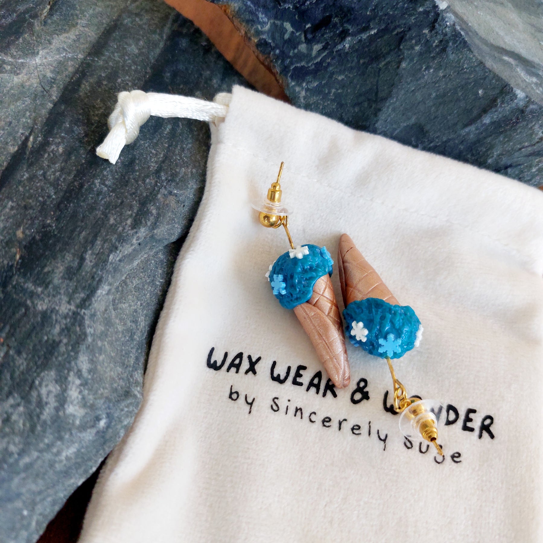 Blue Sprinkle Ice Cream Cone Earrings | Food Inspired Statement Earrings