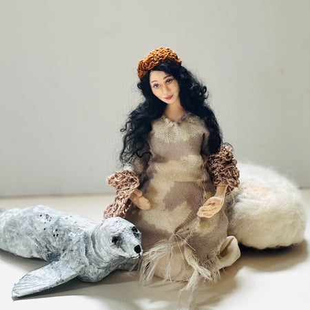 Selkie, mixed media doll, needle felt seal, unique gift