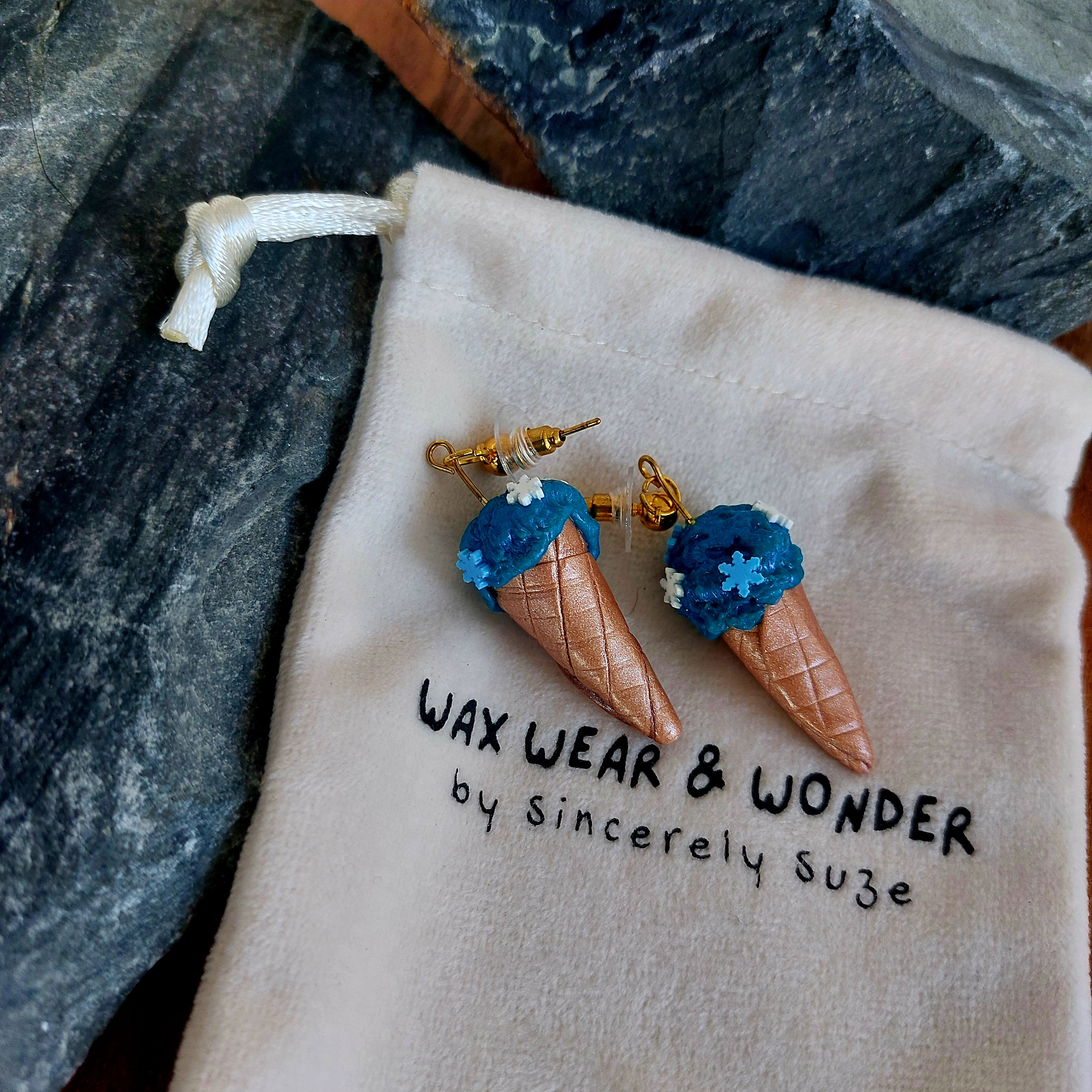 Blue Sprinkle Ice Cream Cone Earrings | Food Inspired Statement Earrings
