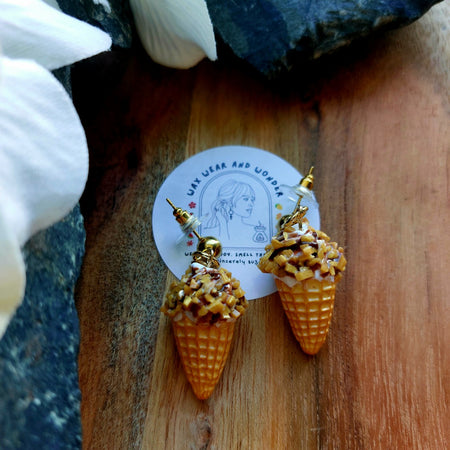 Vanilla Choc Top Earrings | Gold Ball Stud Statement Earrings | Food Inspired