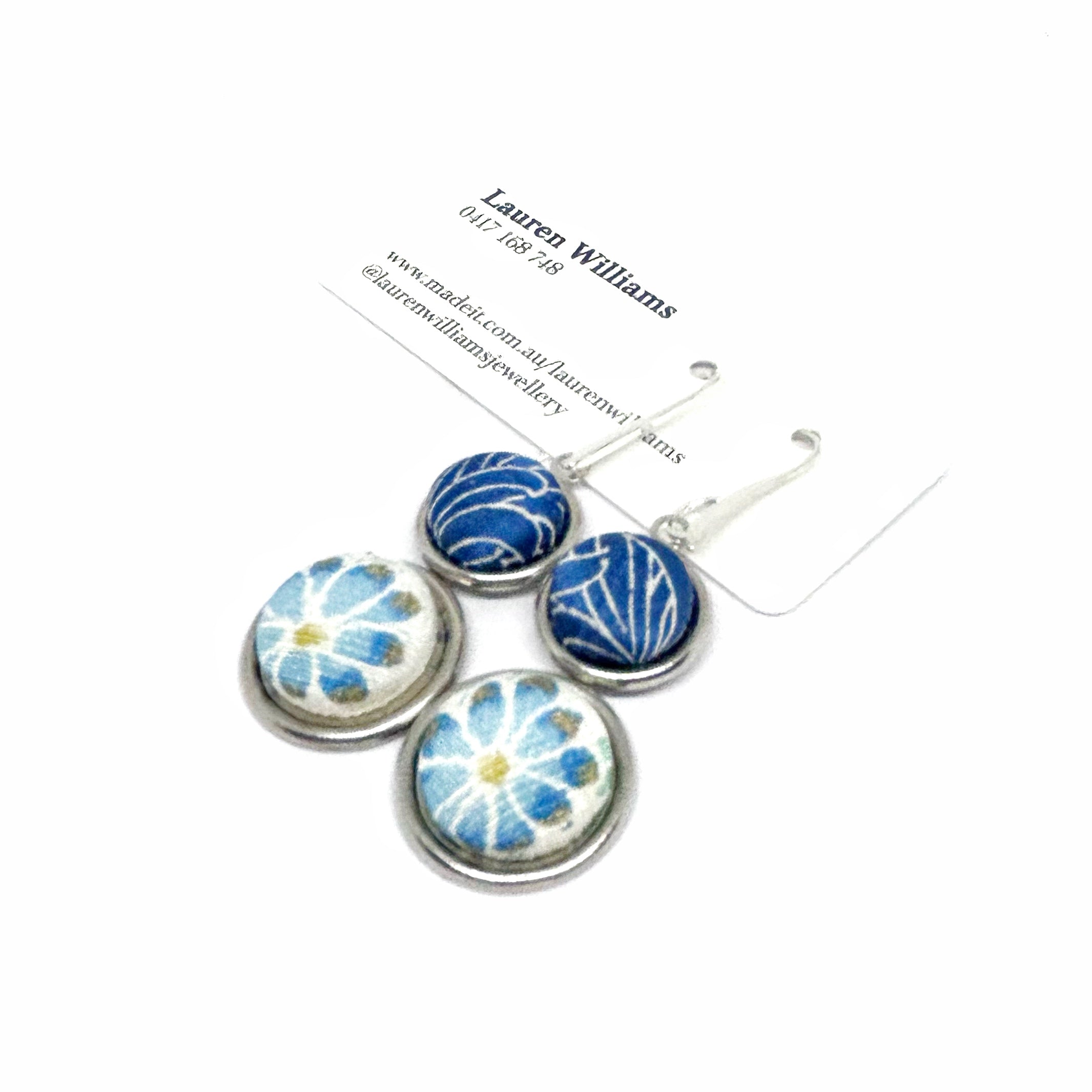 Double Drop Kimono Fabric Button Earrings