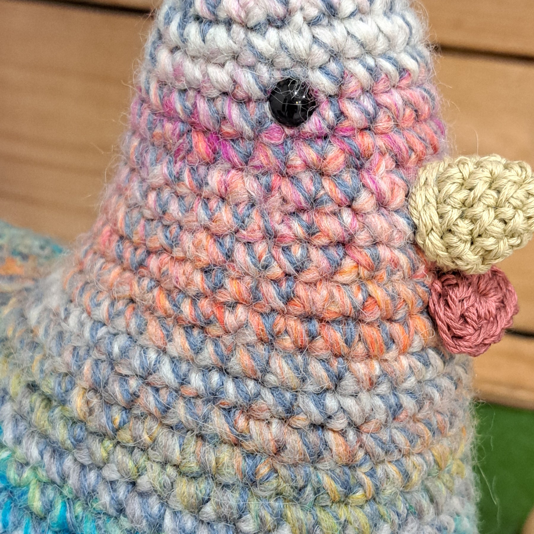 Handmade Crochet chicken cushion pinks blues