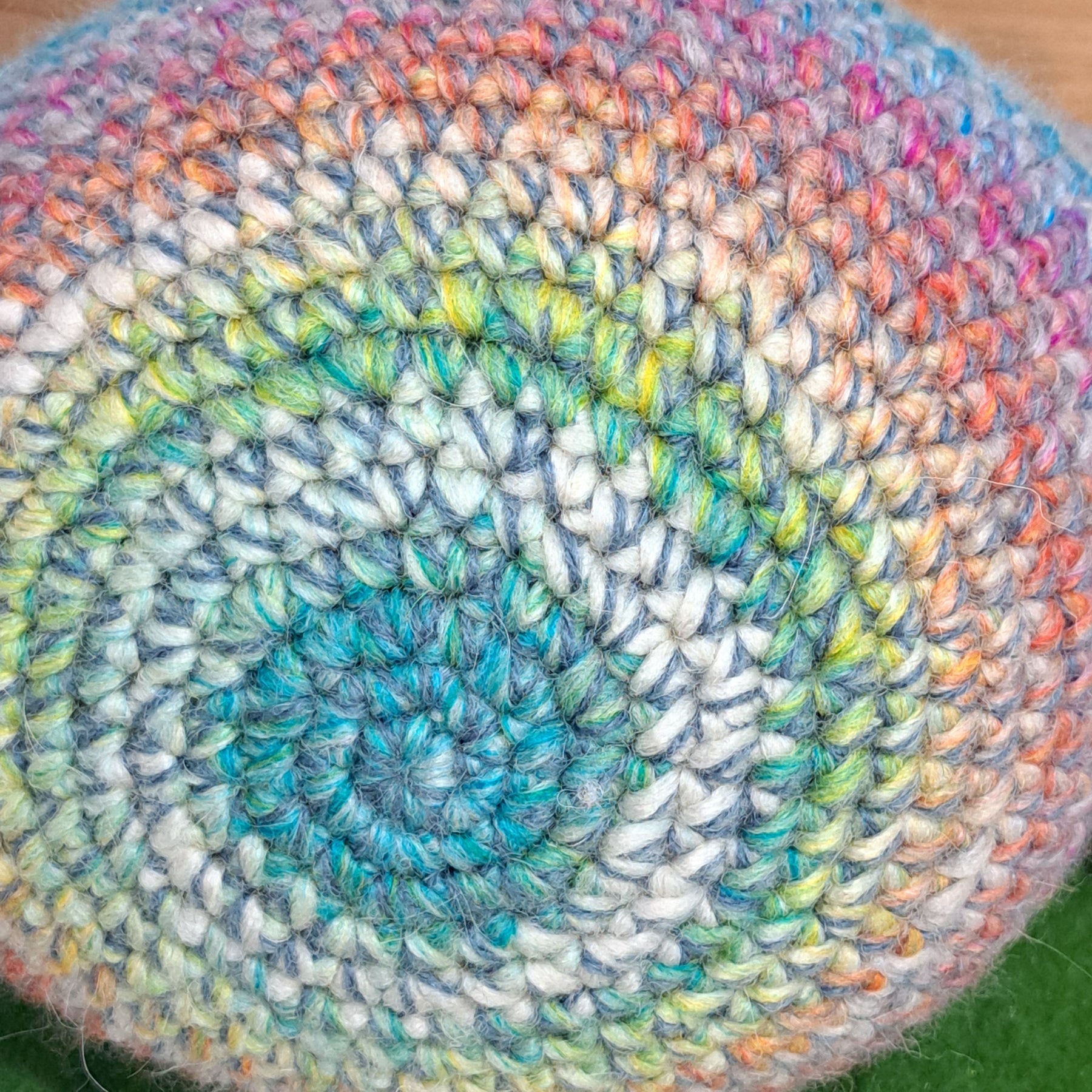 Handmade Crochet chicken cushion pinks blues