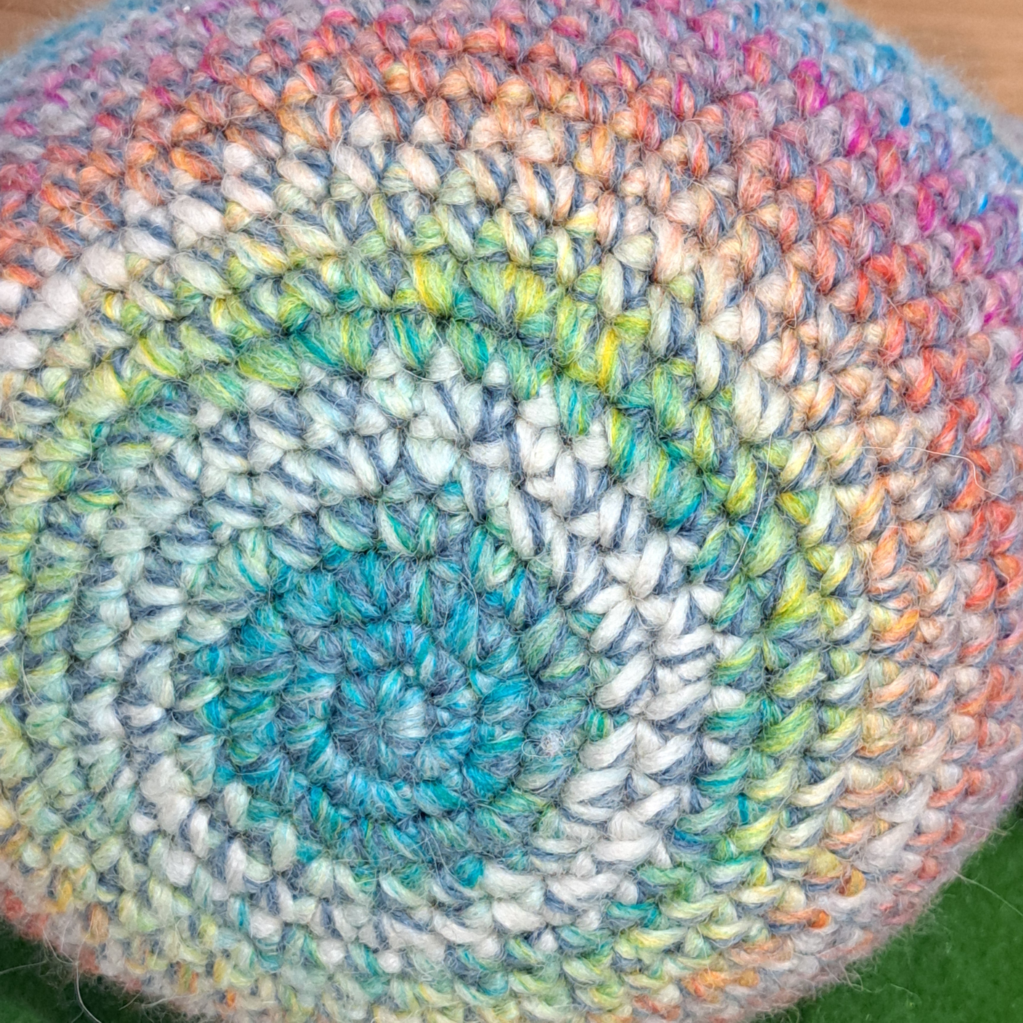 Handmade Crochet chicken cushion pinks blues