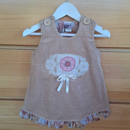 Handmade Baby Girls Beige Pinafore Dress | Size 6-9 Months