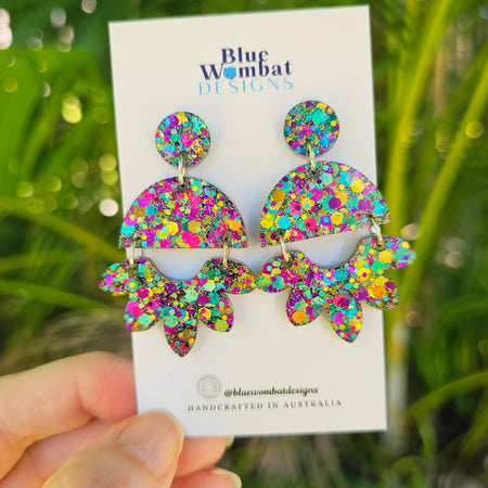 Colourful Glitter Resin Dangle Handmade Earrings