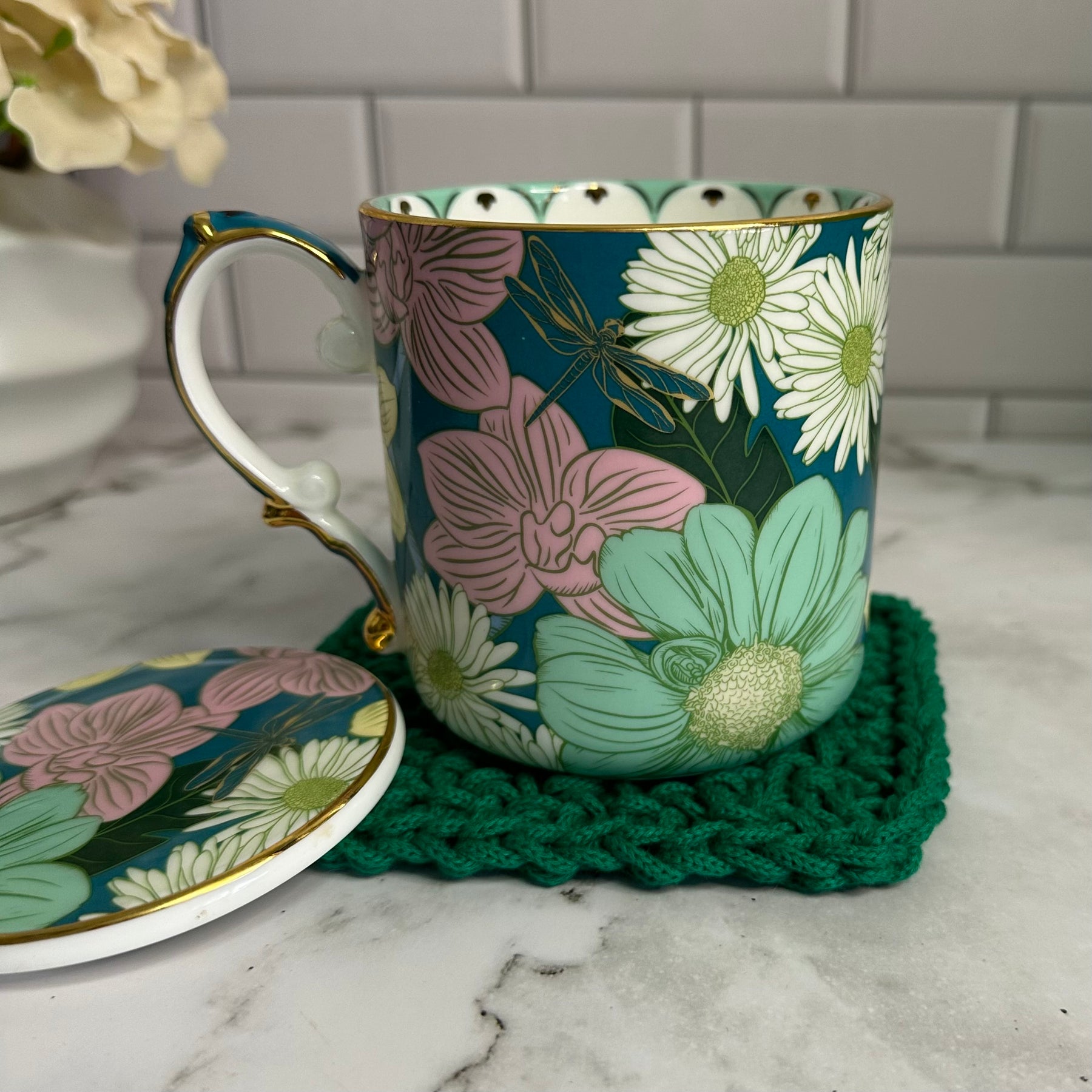 Handmade Emerald Green Braided Yarn Crocheted Coasters