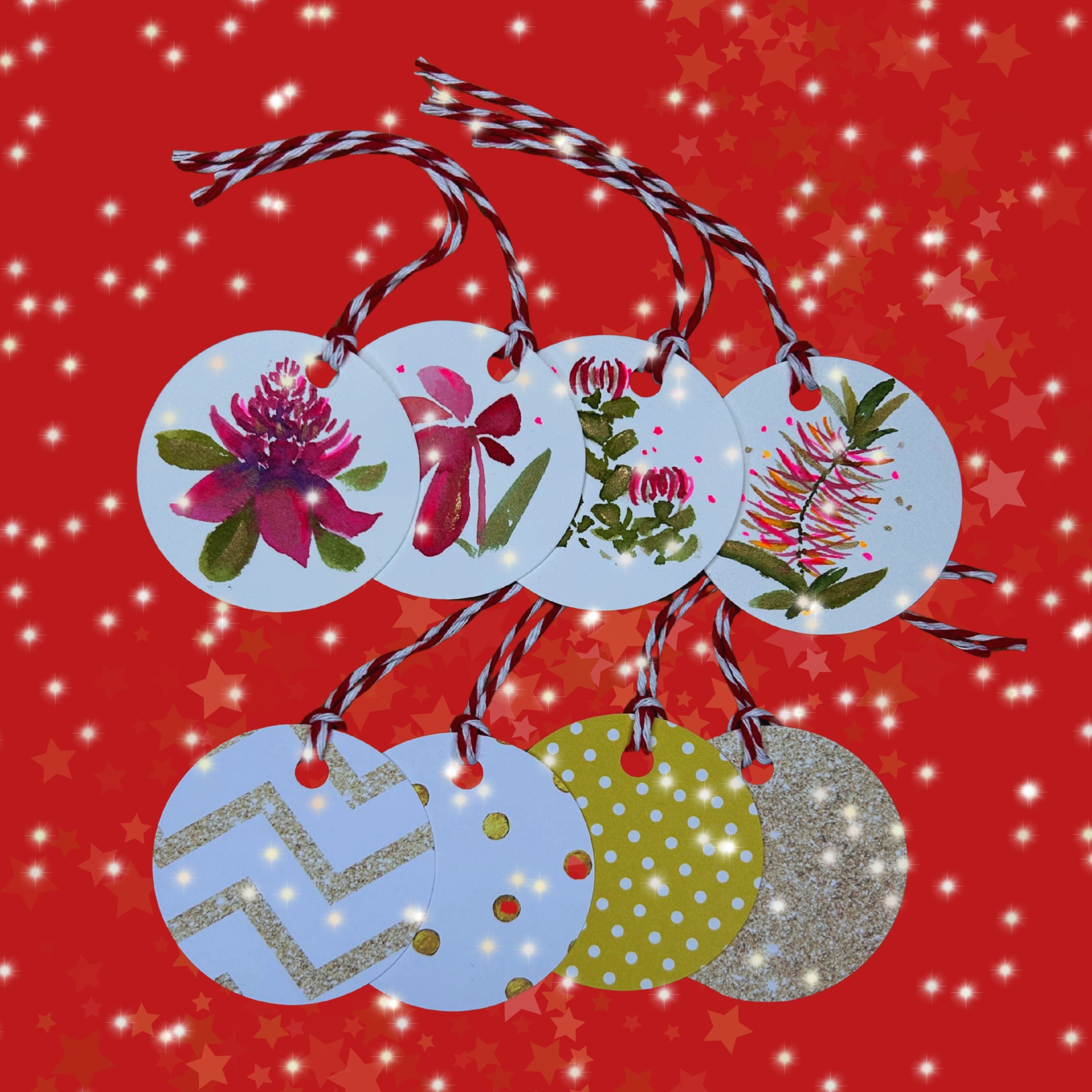 Handmade Australian Floral Christmas Gift Tags – Waratah, Kangaroo Paw, Banksia & Bottlebrush | Gift & Keepsake Art Tags| Free Shipping