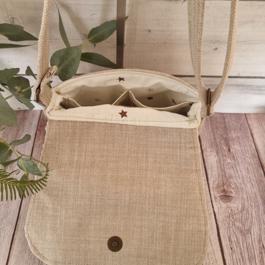 Upcycled small messenger bag - cream & vintage lace