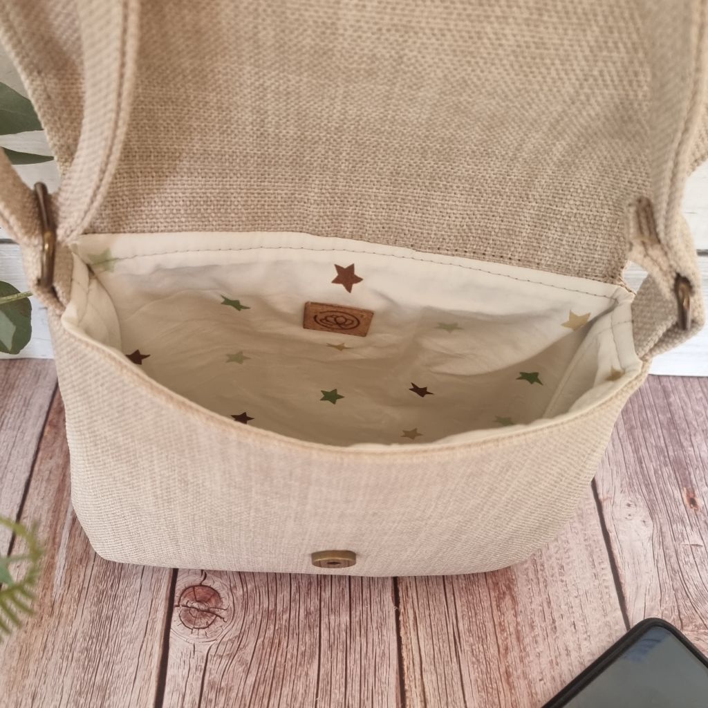 Upcycled small messenger bag - cream & vintage lace