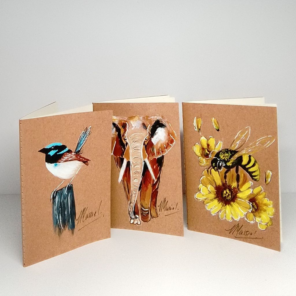 Handpainted Pocket Notebooks. Single or Set of 3. Bird and Animal designs