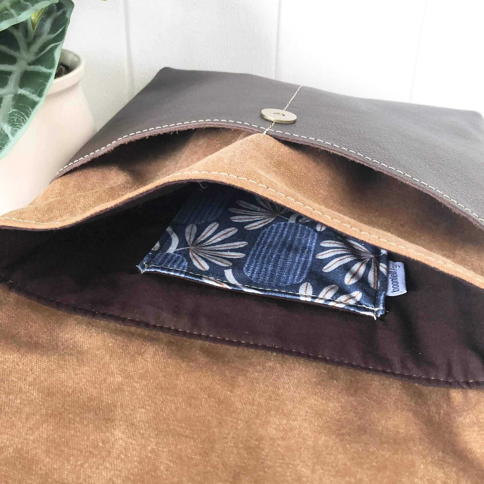 Tan Canvas and Genuine Leather Crossbody Bag with Banksia