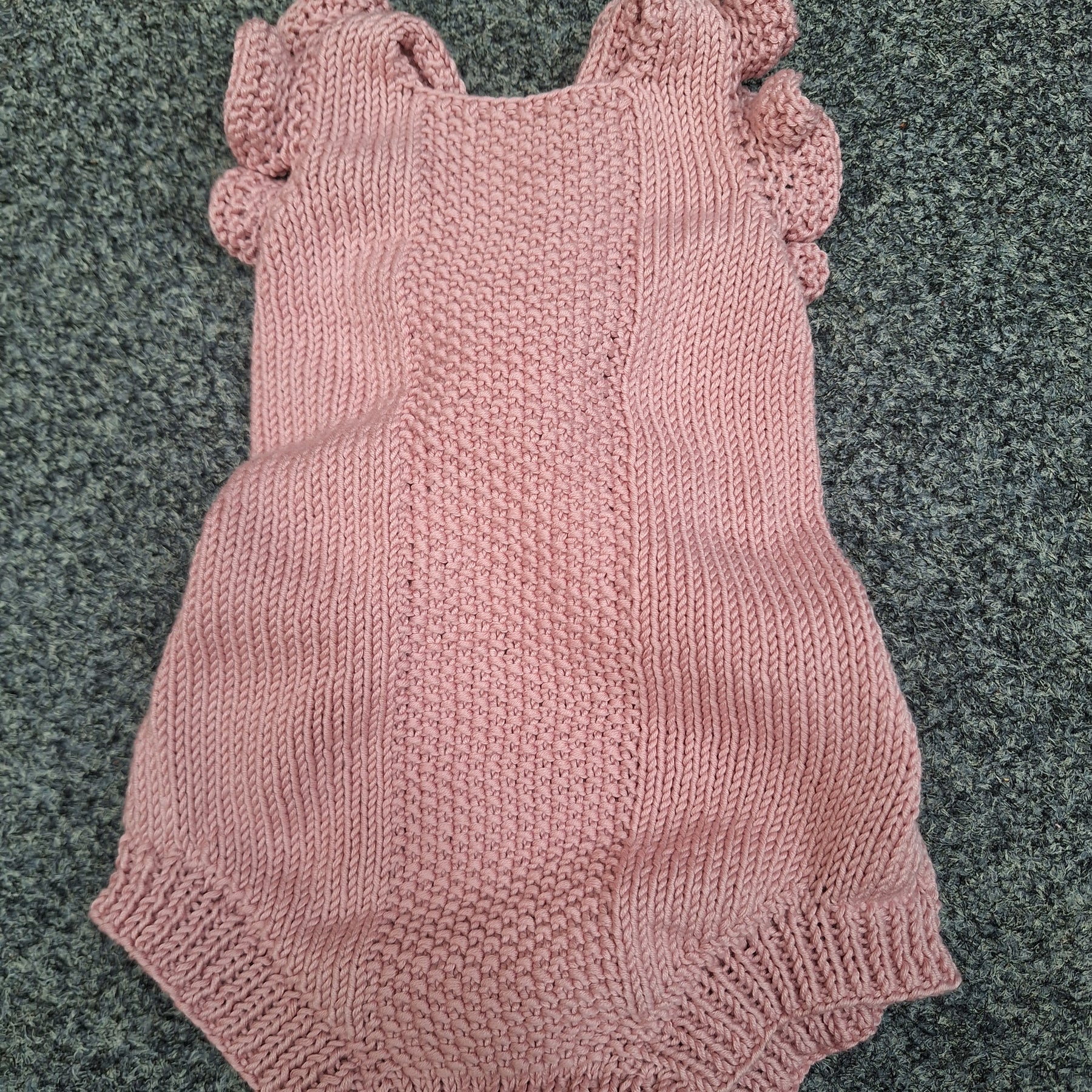 Handknitted Baby Romper Sz 3- 6mths Sweet frills 100% Natural fibre