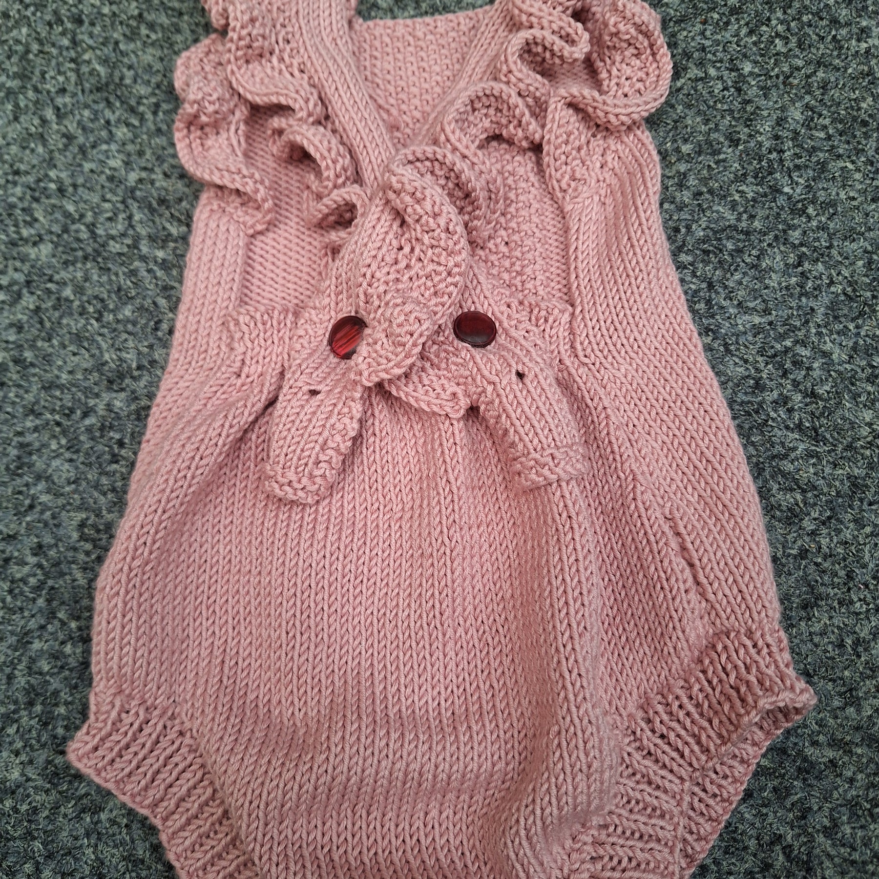 Handknitted Baby Romper Sz 3- 6mths Sweet frills 100% Natural fibre
