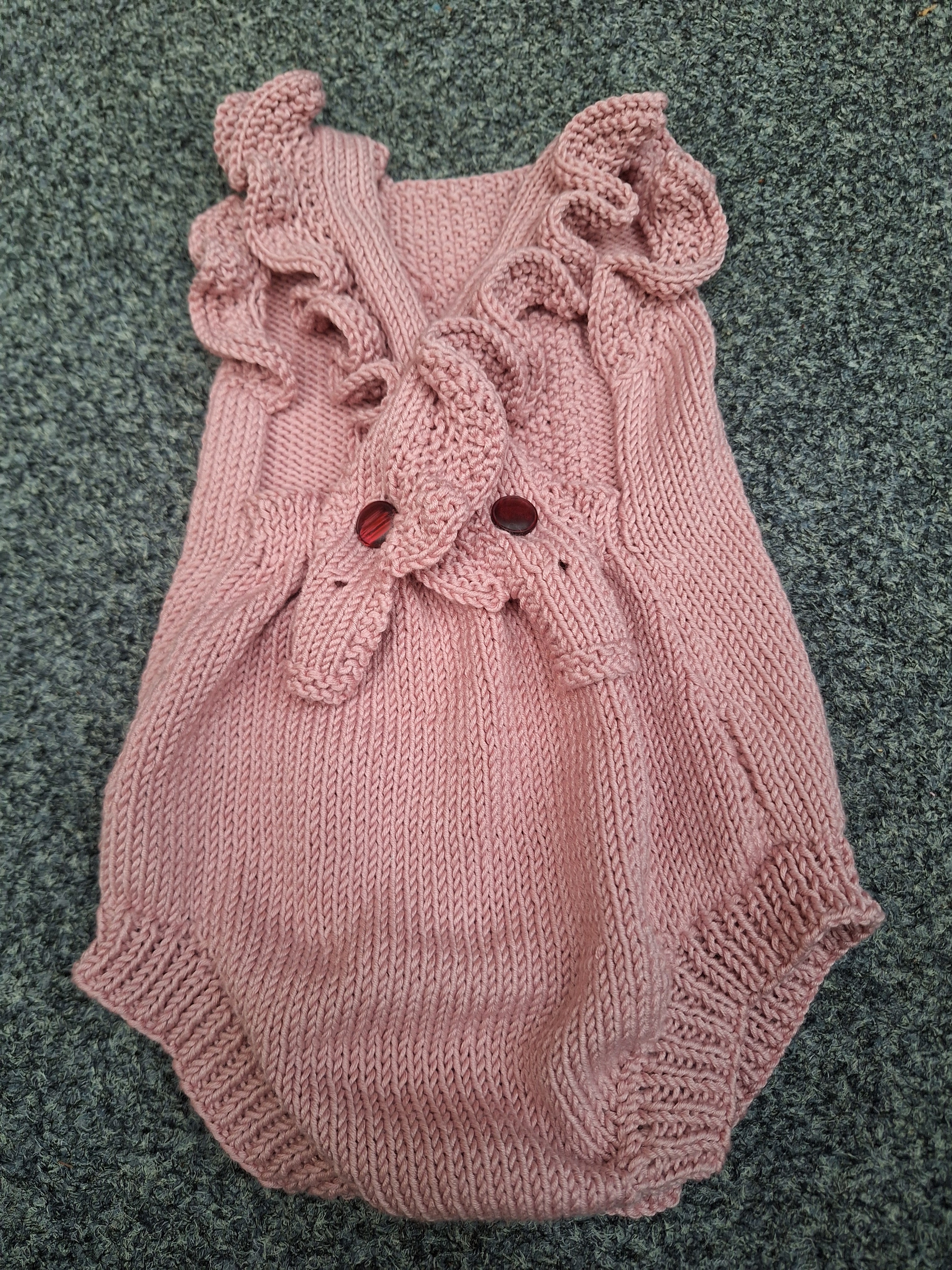 Handknitted Baby Romper Sz 3- 6mths Sweet frills 100% Natural fibre