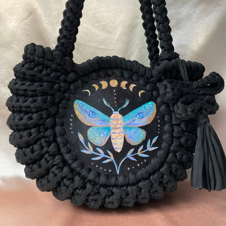 Hand painted artwork & Crochet Bag