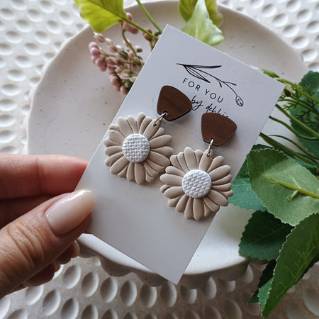 Flower polymer clay earring- wood stud