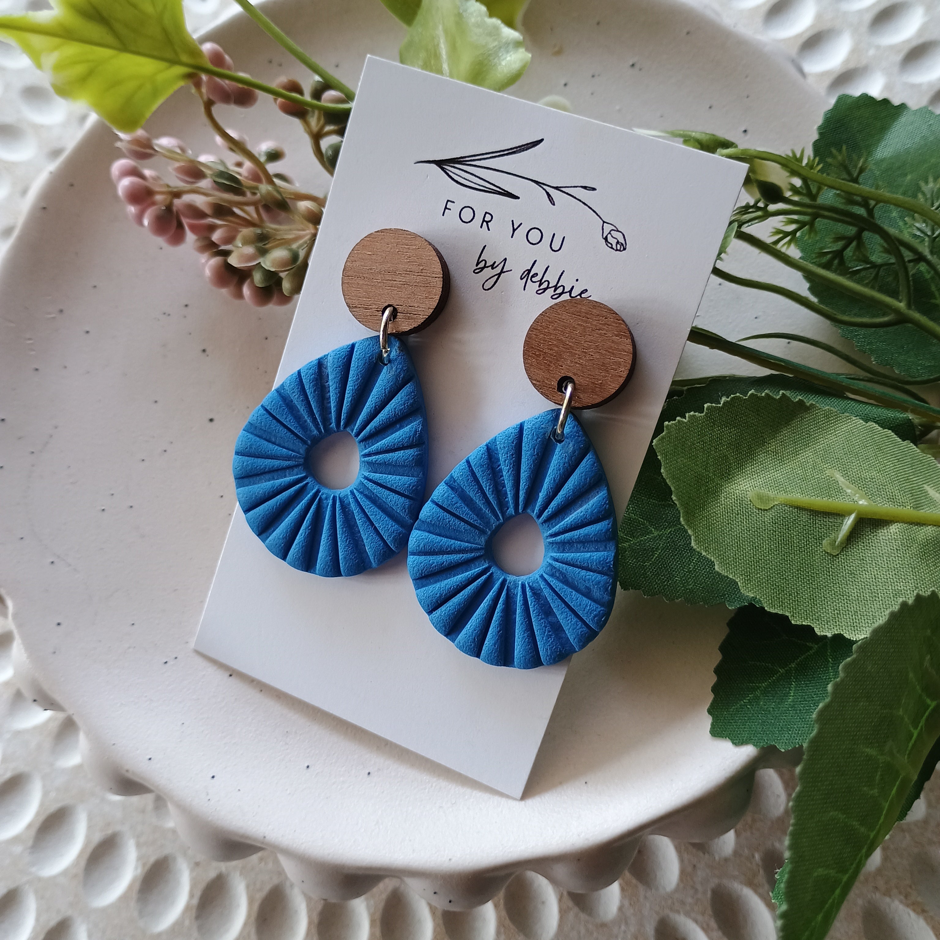 Karla dangle earrings- blue and wood stud
