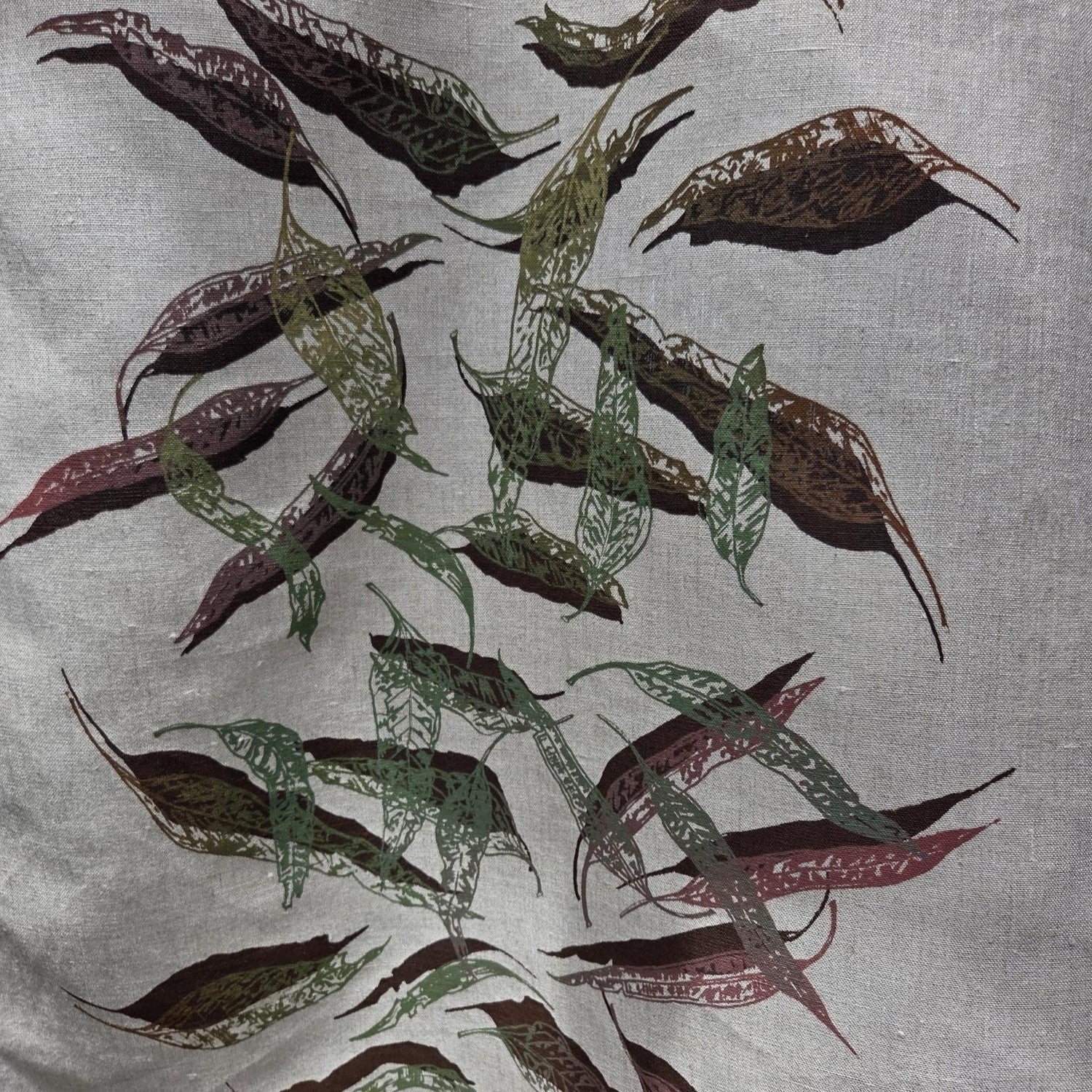 Hand screen printed Linen Tea Towels-Fallen Leaves