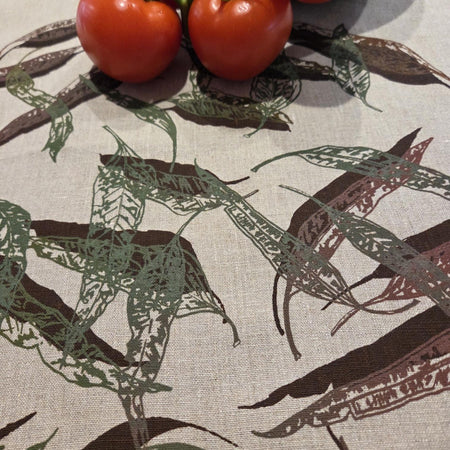 Hand Screen Printed Linen Tea Towels-Eucalypt Fallen Leaves