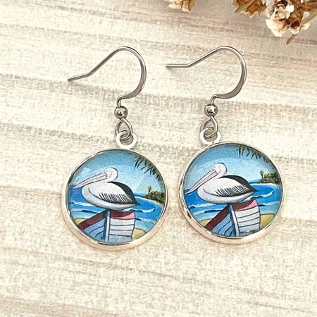 Pelican earrings. Wearable Art by David D'Aguiar