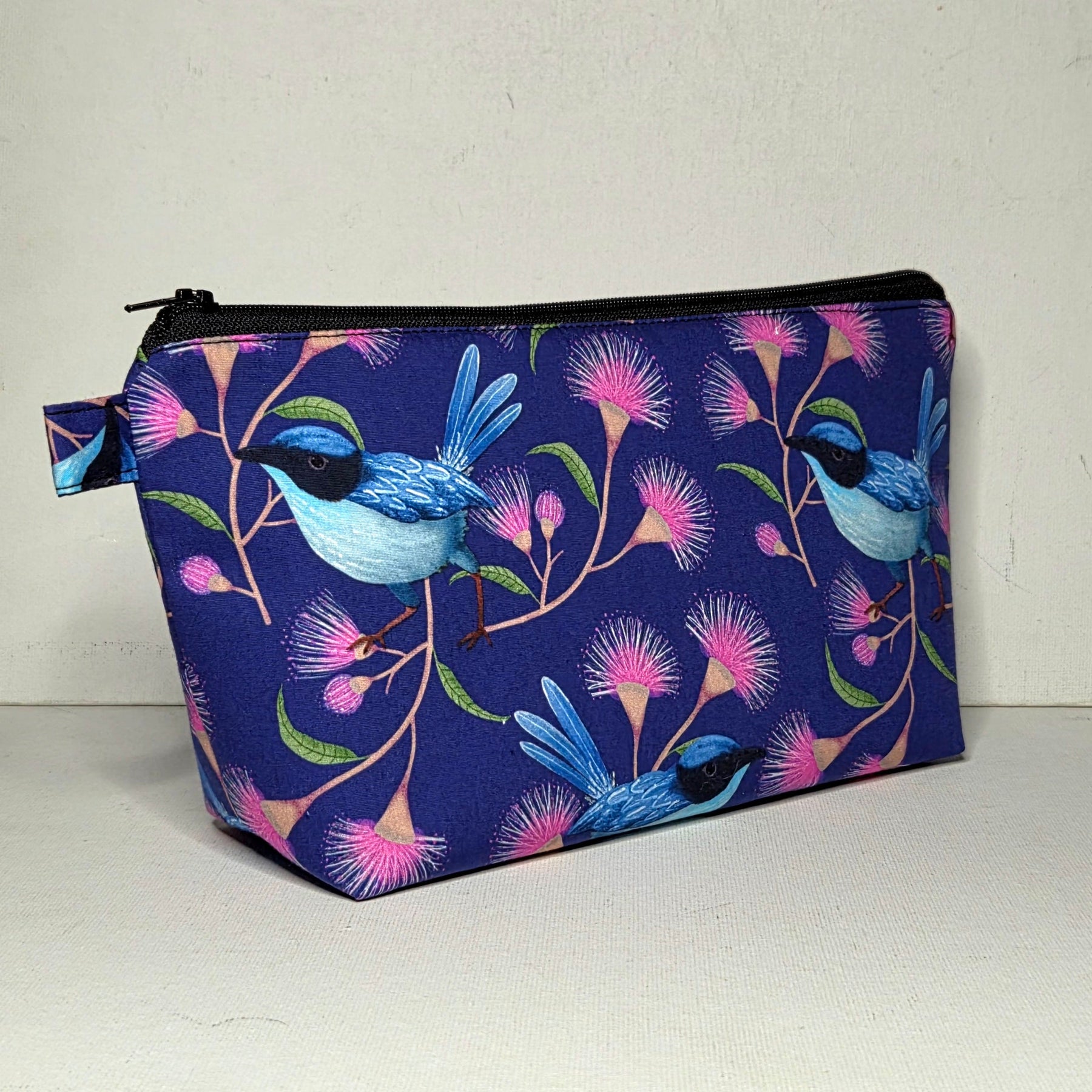 XL Pouch in Blue Wren and Wildflower Fabric