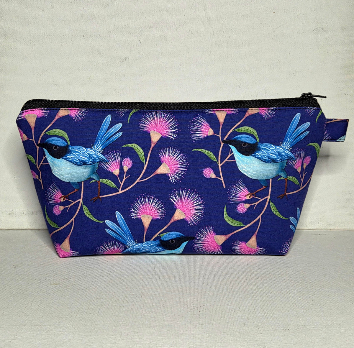 XL Pouch in Blue Wren and Wildflower Fabric