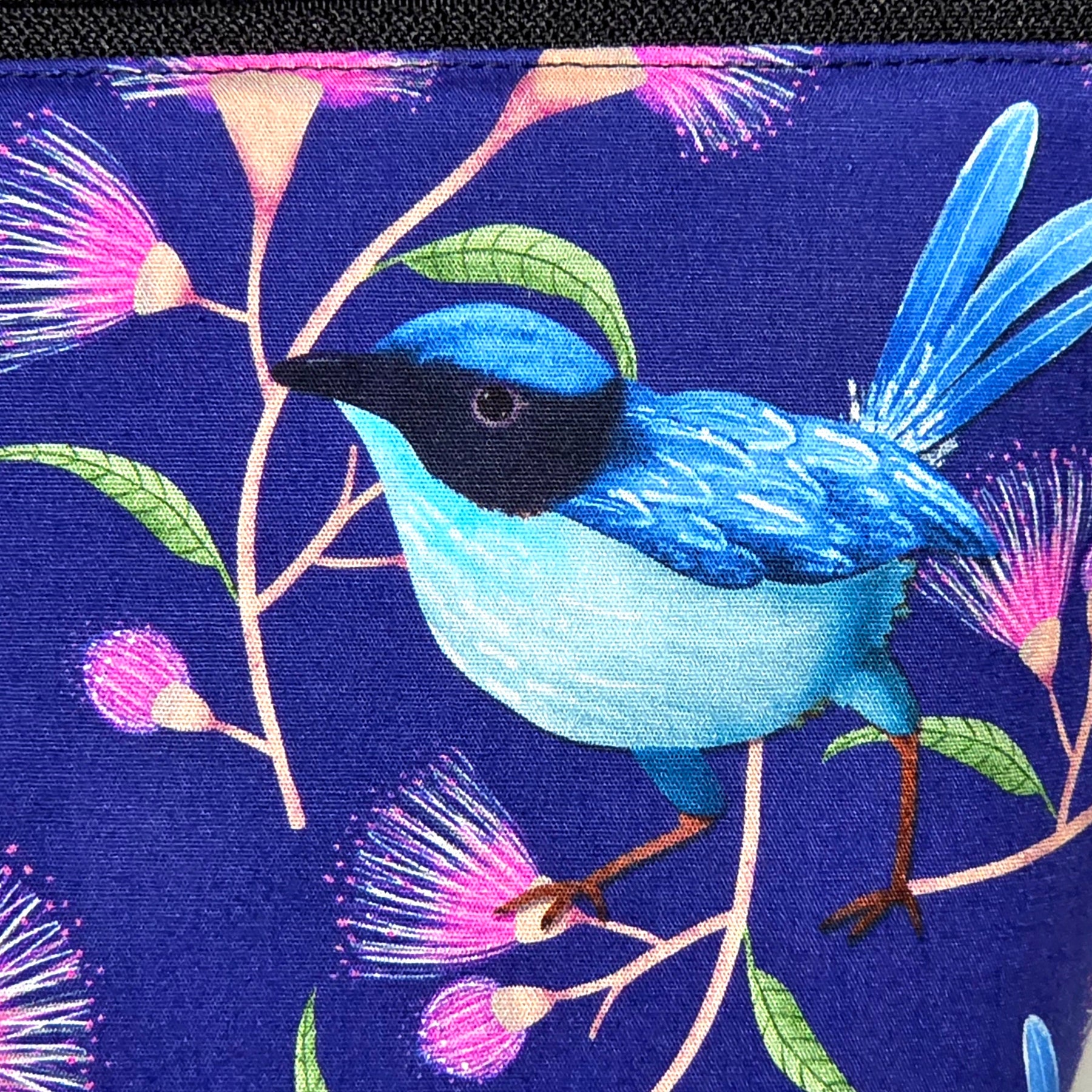 XL Pouch in Blue Wren and Wildflower Fabric