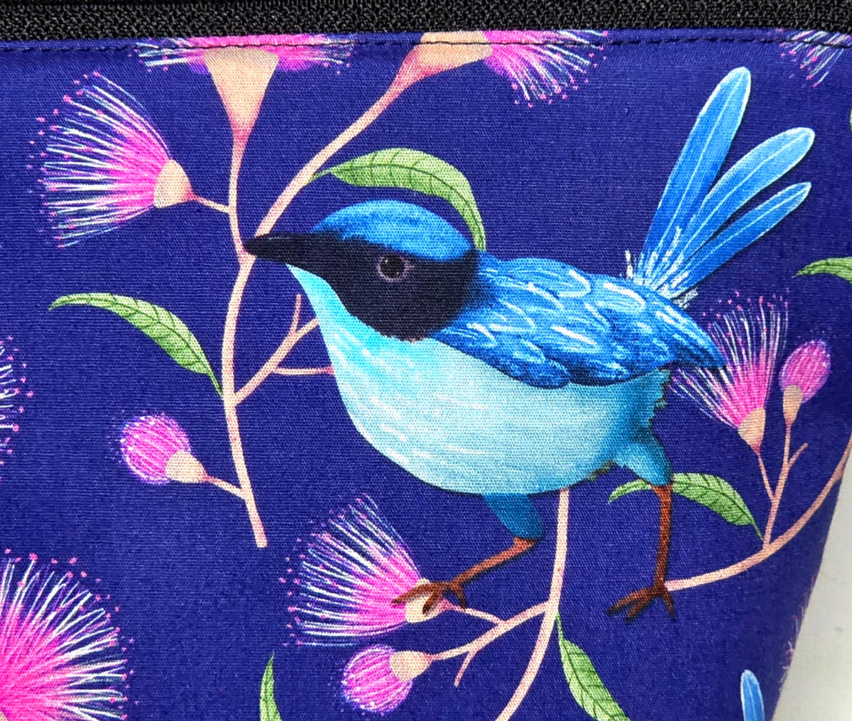 XL Pouch in Blue Wren and Wildflower Fabric