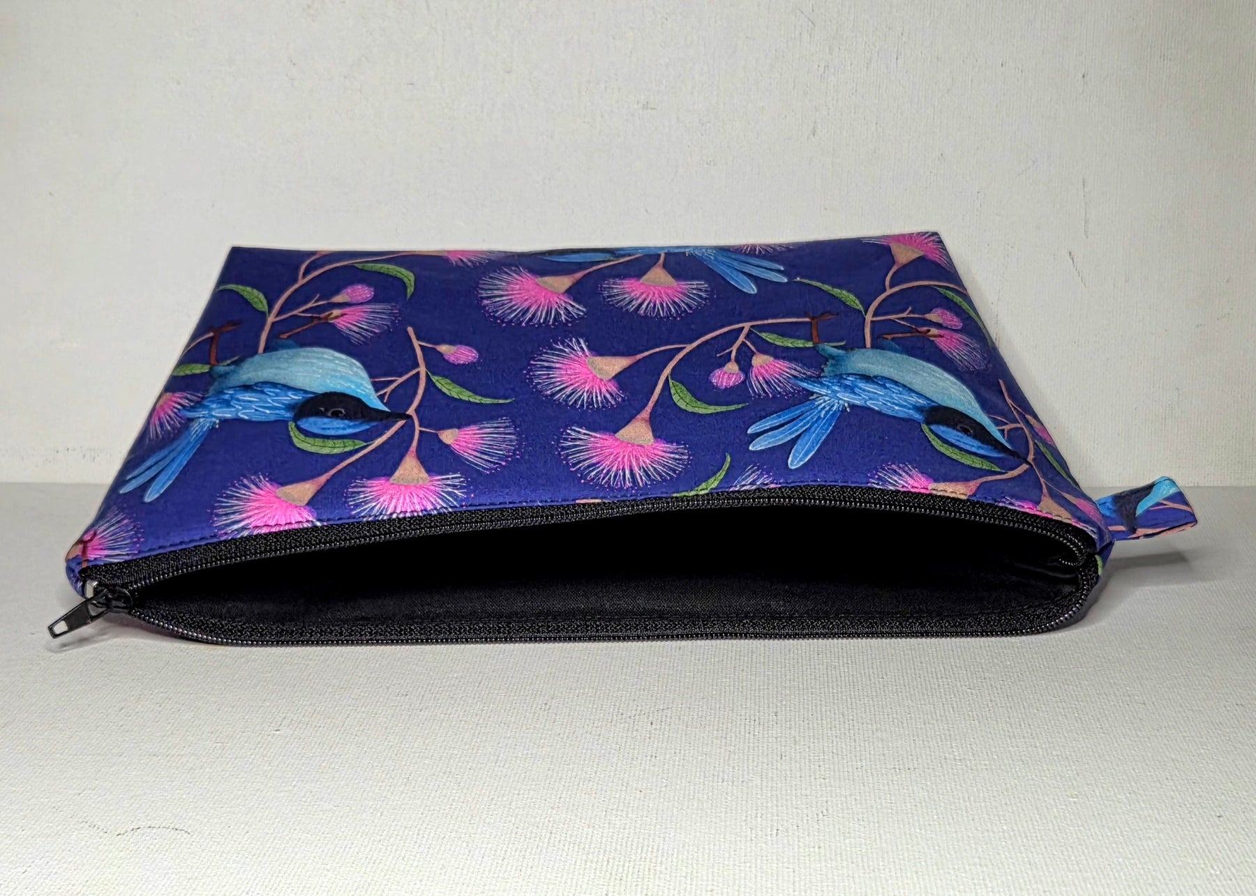 XL Pouch in Blue Wren and Wildflower Fabric