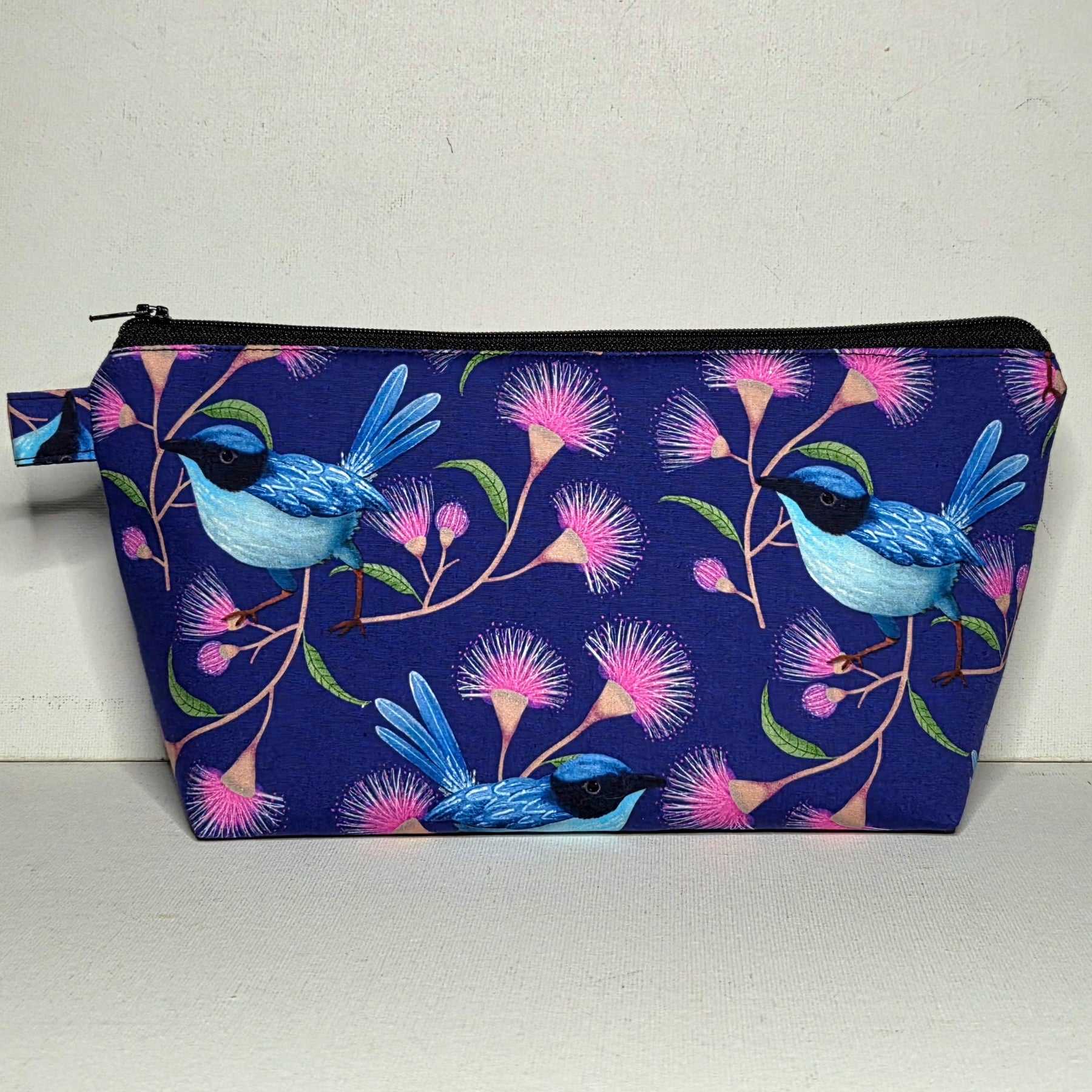 XL Pouch in Blue Wren and Wildflower Fabric