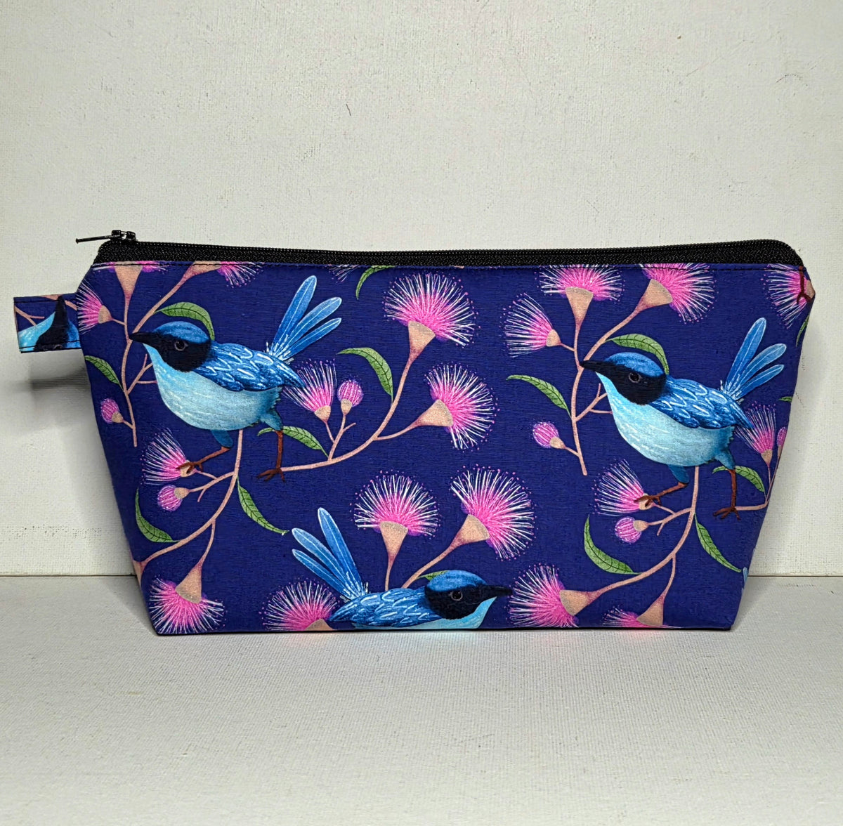 XL Pouch in Blue Wren and Wildflower Fabric