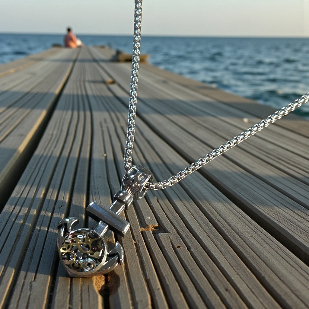 Steampunk Watch Parts Mens Anchor Necklace
