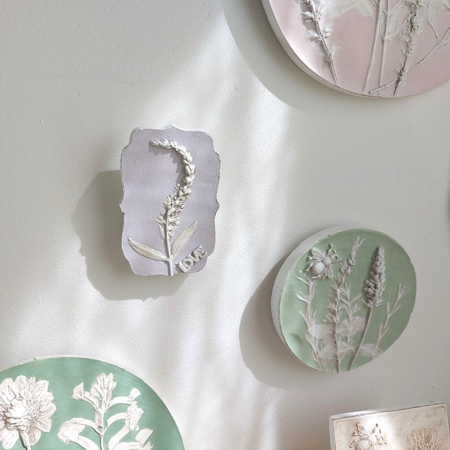 Hand-pressed Veronica Wall Art | Floral Bas-Relief Plaster Plaque